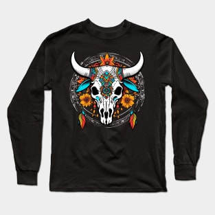 Boho blooming bull skull Long Sleeve T-Shirt